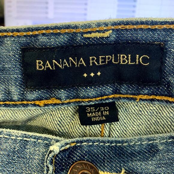 Banana Republic Men's High Rise Boot Cut Denim Jeans Solid Blue Size 35/30 - Picture 3 of 5